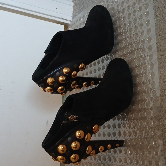 Authentic Gucci Booties. Black suede/leather gold studded size 7 1/2. - Picture 3 of 7